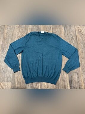 TUMI Baby Alpaca Silk V-Neck Knit Pullover Sweater Teal Blue Long Sleeve Men’s L
